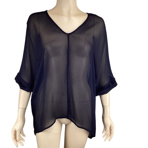 Witchery Womens Top Size 10 Sheer Black V-Neck‎ Blouse 3/4 Sleeve Lightweight - Picture 1 of 6